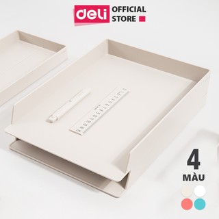 Khay Đựng Tài Liệu DELI Kệ Xếp Giấy Tờ Cho Sắp Xếp Bàn Học, Bàn Làm Việc Nhựa ABS Cao Cấp, Bộ 2 Chiếc