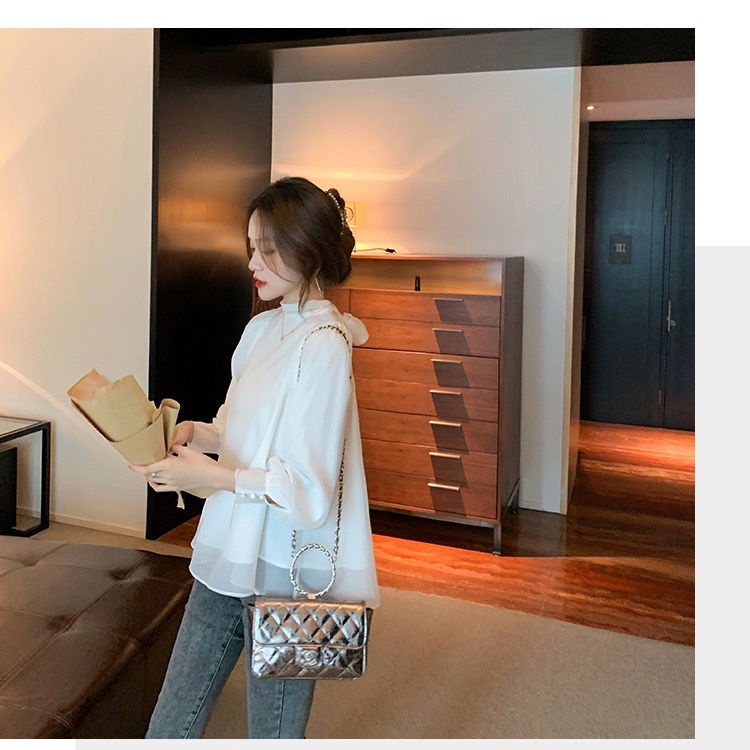 Áo Sơ Mi Voan Tay Phồng Phối Nơ Xinh Xắn Dành Cho Nữ