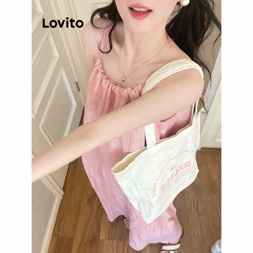 Lovito Đầm đơn giản có dây buộc lưng cho nữ LNA30020