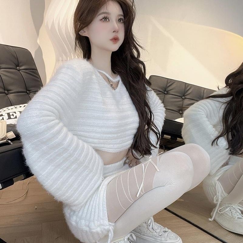 Bộ Áo sweater Lông Cừu Dáng Rộng + Chân Váy Ngắn 9d Thời Trang Mùa Thu Cho Nữ