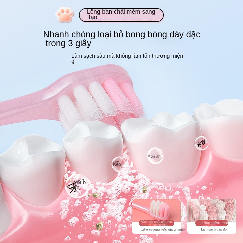 Bàn Chải Đánh Răng Lông Mềm Hình Dấu Chân Mèo Hoạt Hình Cho Bé 3-6 - 12 Tuổi chubby 1iyb