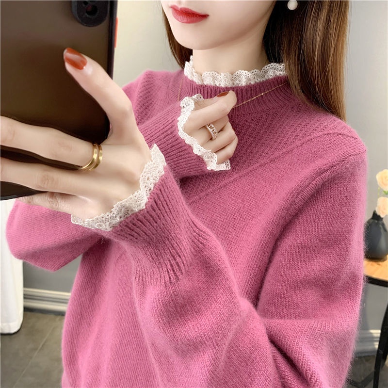 Áo sweater Dệt Kim Cổ Ren Dáng Rộng Phong Cách Thời Trang Xuân Thu Mới Dành Cho Nữ