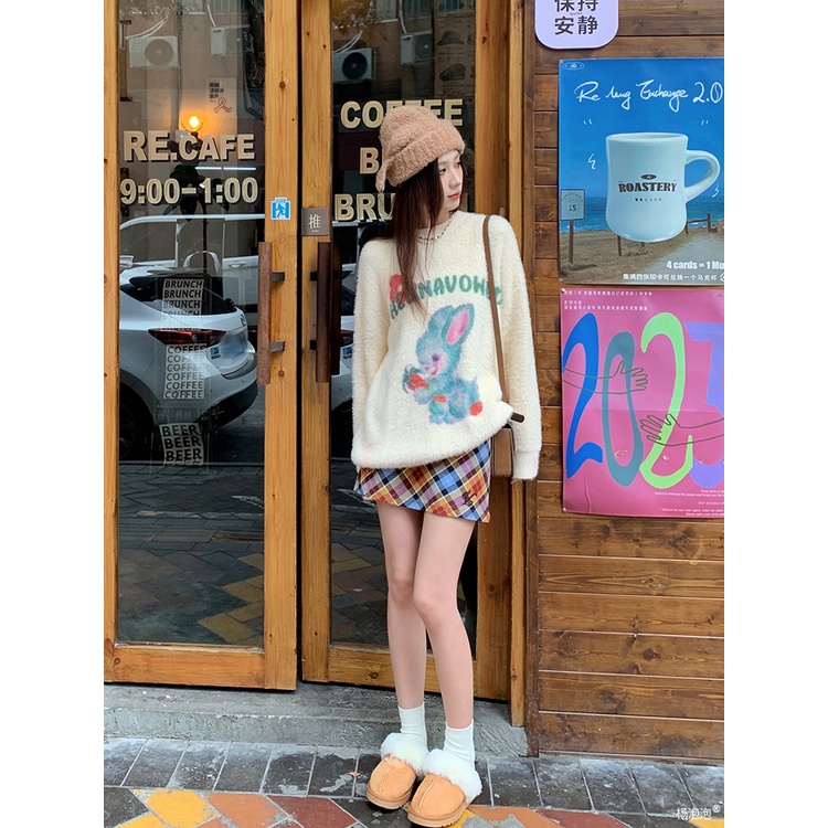 Áo sweater Nữ Tay Dài Cổ Tròn Phối Lông Thời Trang