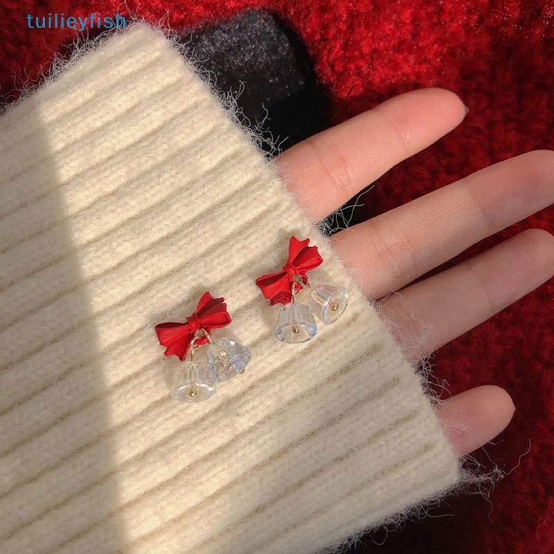 Khuyên Tai Đinh Tán Cao Cấp  Nơ Pha Lê Màu Đỏ Giáng Sinh Năm Mới]