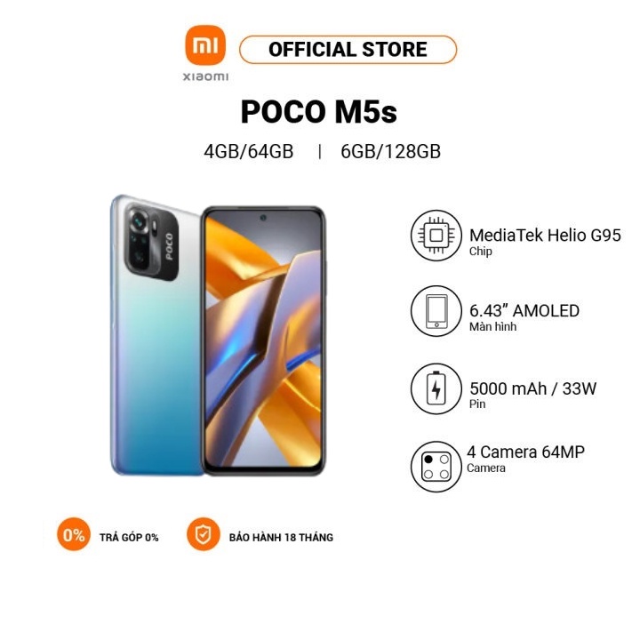 Điện thoại Xiaomi POCO M5s Màn hình AMOLED | MediaTek Helio G95 | Sạc nhanh 33W