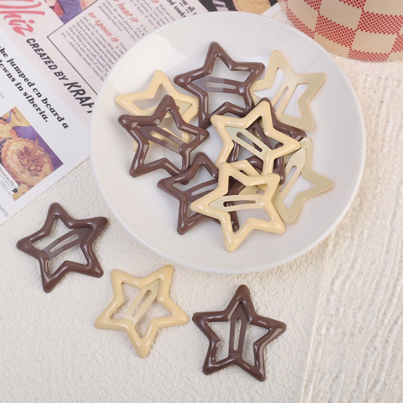 Kẹp Tóc Đơn Giản Dễ Thương / Kẹp Tóc Hình Ngôi Sao Màu Cà Phê / Màu Be y2k Kim Loại bb / Ngọt Ngào Thời Trang Nữ