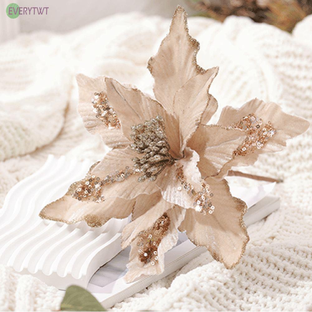 ⭐NEW ⭐28cm Christmas Poinsettia Glitter Flower Hanging Xmas Party Tree Decoration