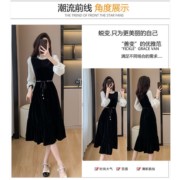 Đầm Nhung Dài Tay Ôm Dáng Thời Trang Thu Đông Dành Cho Nữ