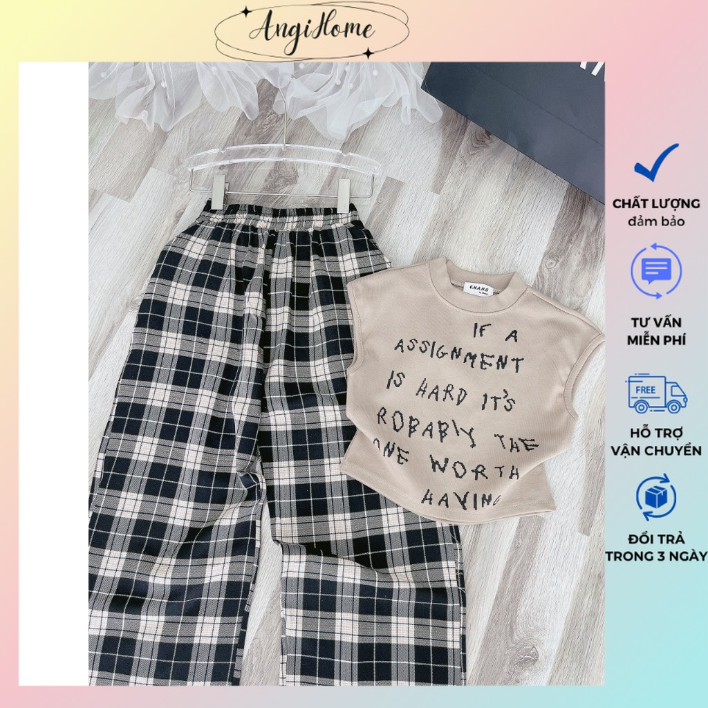SET ÁO KEM CHỮ SÁT NÁCH + QUẦN CARO SUÔNG ANGIHOME
