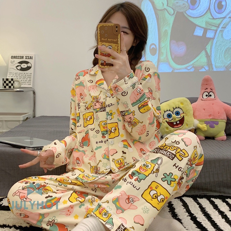 Bộ Đồ Ngủ Dáng Rộng In Họa Tiết Hoạt Hình Dễ Thương Thời Trang Cho Nữ