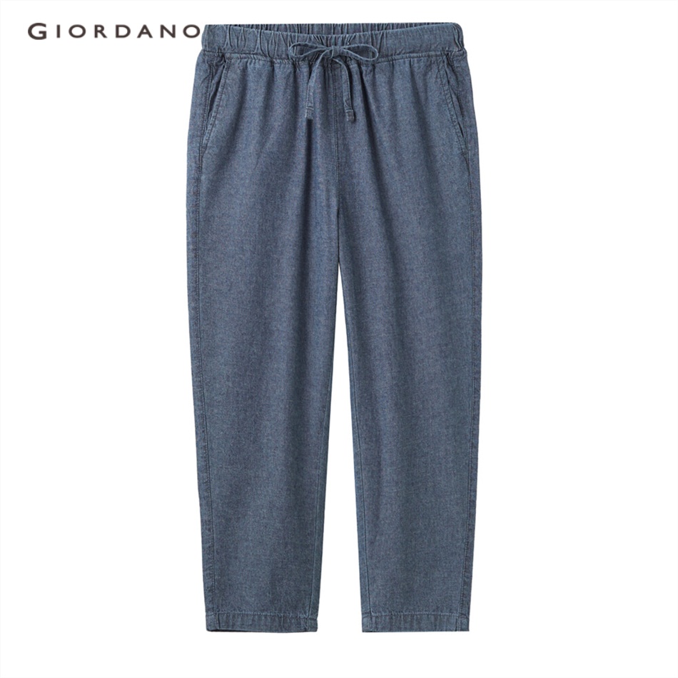 Quần Jean Giordano 05422308 bằng cotton mềm mại dài 9 tấc cạp chun thoải mái cho nữ