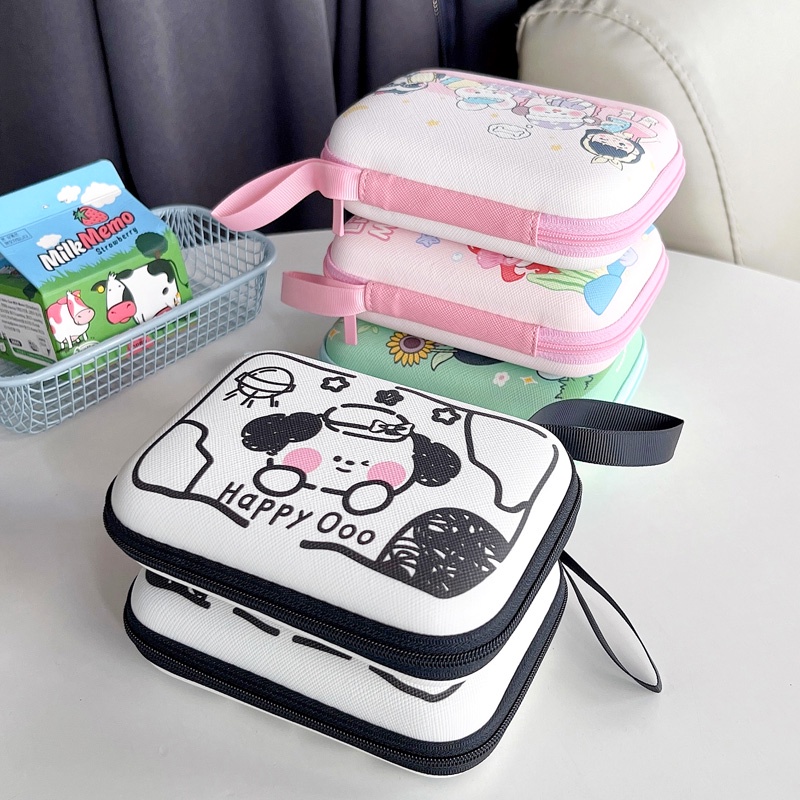 Pu Túi Da Đựng Tiền Xu / Tai Nghe / Dây Cáp Sạc usb Có Khóa Kéo In Họa Tiết Hoạt Hình Dễ Thương