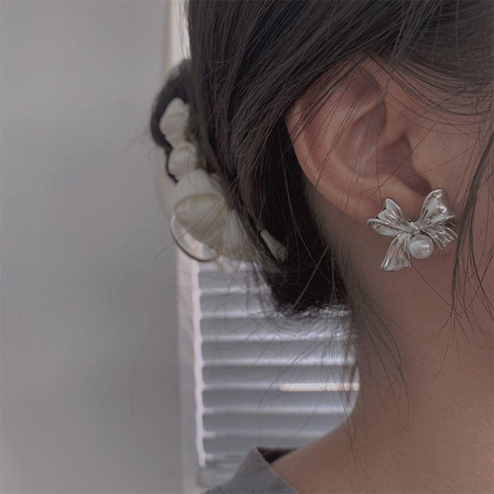 Sweetjohn Khuyên Tai Bạc Hình Nơ vintage Thời Trang