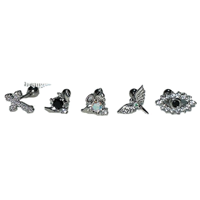 Ahellogirl Set 4 Khuyên Tai unisex Hình Mắt Quỷ Trái Tim Đôi Cánh Thiên Thần Phong Cách punk