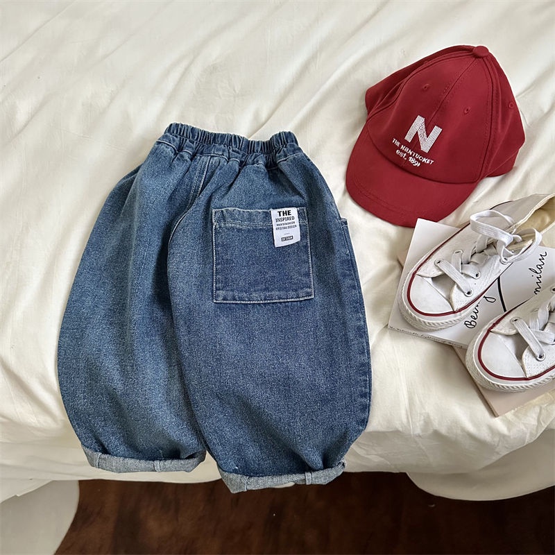 Quần Jean Dài Ống Rộng Màu Trơn Có Túi Lớn Mẫu Mới 2023 Dành Cho Bé Trai Bé Gái