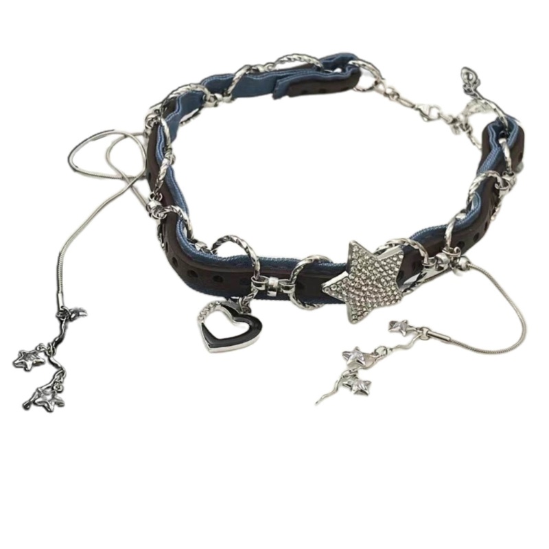 Btf Vòng Cổ choker Denim Thắt Nút Hình Ngôi Sao Trái Tim Ngôi Sao Thanh Lịch Có Thể Điều Chỉnh Trang Sức Cho Nữ