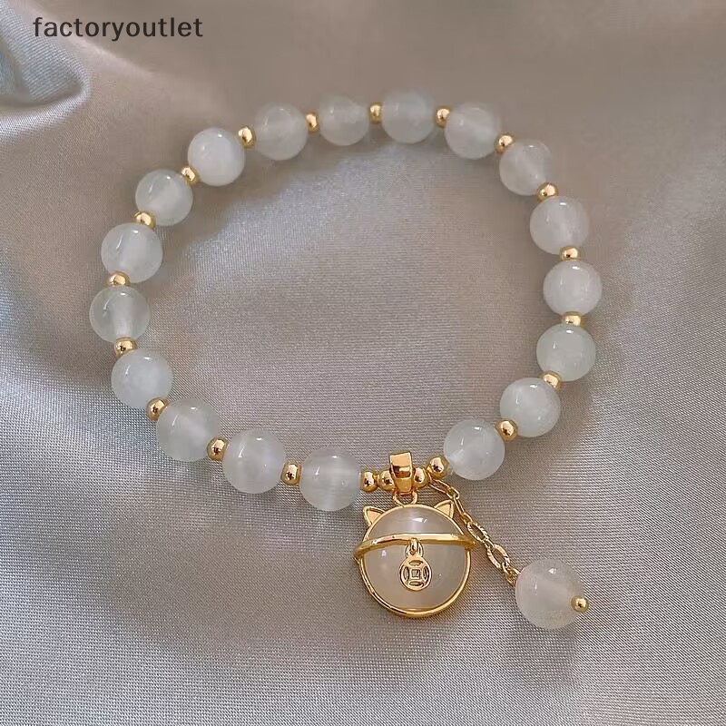 Thời Trang Vòng Tay Chuỗi Hạt Đá opal Hình Mèo May Mắn Dễ Thương Cho Nữ Mới