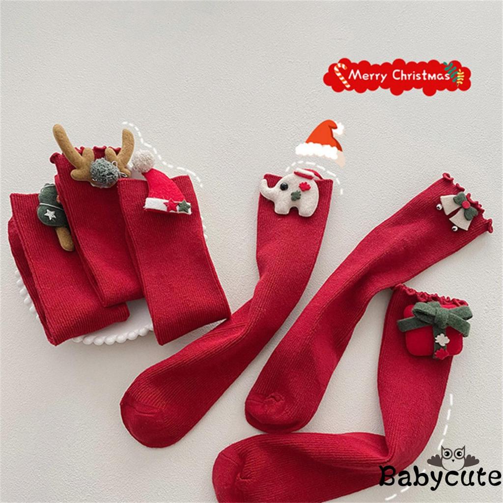 Vớ cotton Cổ Cao Đính Búp Bê 3d Phong Cách Giáng Sinh Dễ Thương Dành Cho Bé Gái