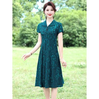 Hàng Mới Về Đầm Vải Co Giãn Tay Ngắn size Lớn Thời Trang Mới 2023 Cho Phụ Nữ Trung Niên / 40 Tuổi 50 Tuổi @-