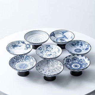 Khay sứ đựng trà / trái cây khô / trái cây màu trắng xanh dương