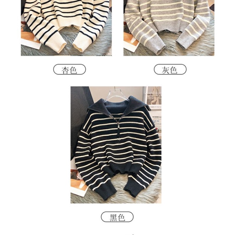 Áo sweater Dày Dặn Kẻ Sọc Có Khóa Kéo Phong Cách Mới 2023 Cho Nữ