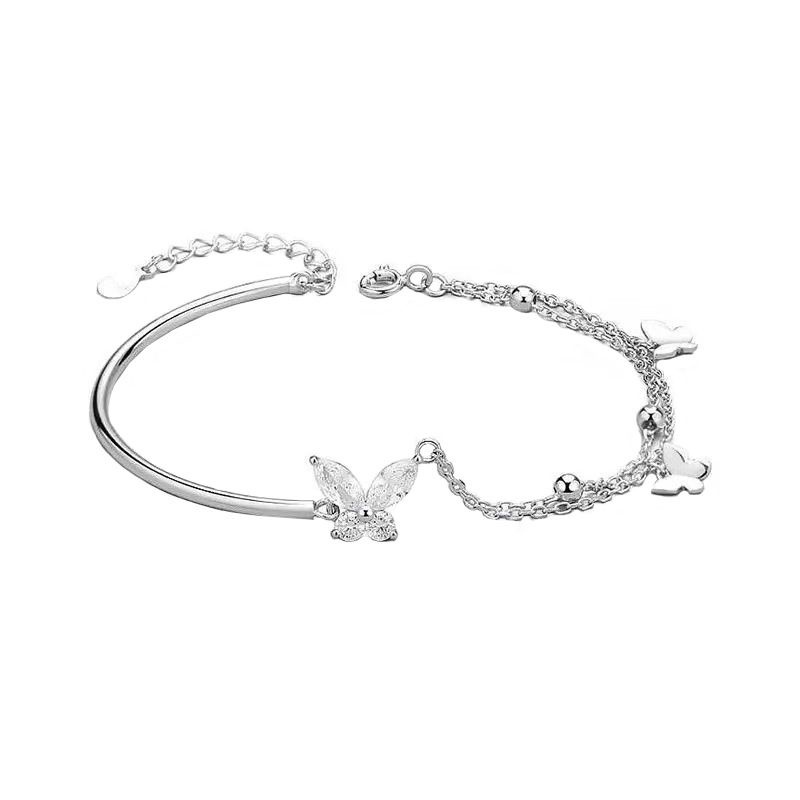🌺🌺Vòng Tay Hai Lớp Mạ Bạc 925 Mặt Hình Bướm Đính Đá Zircon