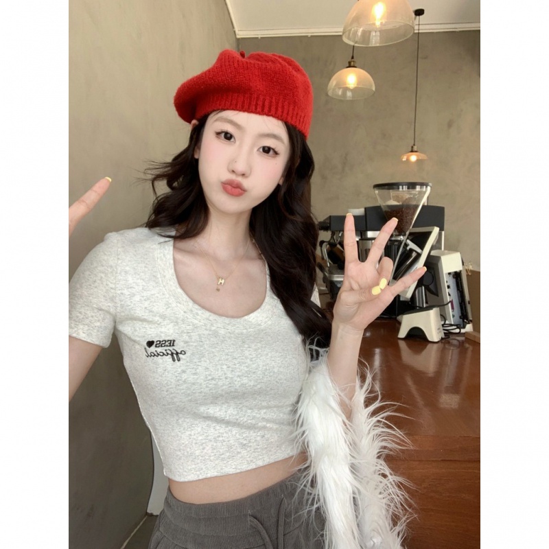 Áo baby tee Áo Thun Áo croptop Ngắn Tay Cổ Tròn Ôm Dáng Thời Trang Mùa Hè Cho Nữ