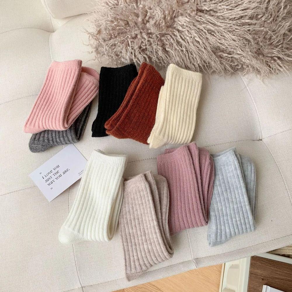 Vớ Len cashmere Dày Dặn Màu Trơn Thoáng Khí Giữ Ấm Mùa Đông Thời Trang Cho Nữ