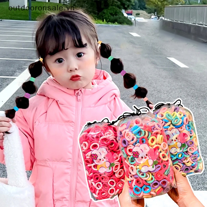 Set 100 Dây Thun Buộc Tóc Bằng nylon Co Giãn Nhiều Màu Dành Cho Trẻ Em