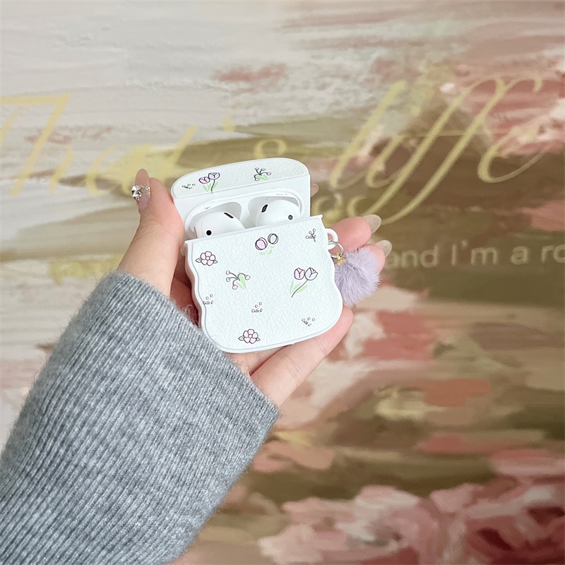 Vỏ Bảo Vệ Hộp Sạc Tai Nghe bluetooth Không Dây airpods1 / 2 3 pro pro2 air pods pro 3 Hình Hoa tulip Tím Ốp