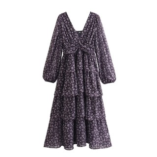 Đầm Voan Hoa Cổ Chữ v Phối Bèo Nhún 5147