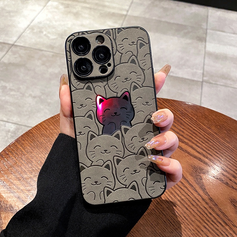 Ốp Điện Thoại Da Lộn In Mèo Hoạt Hình Màu laser Cho apple Iphone 14plus 13Promax 12 11