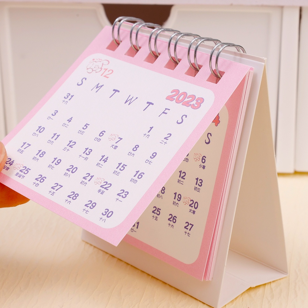 Lịch Để Bàn mini 2024 Dạng Gập Di Động Hình Mèo Hoạt Hình Màu Hồng / Lịch Để Bàn Trang Trí Dễ Thương