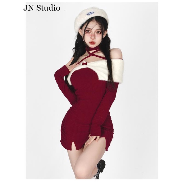 JN Studio Chic váy nữ Đầm Body Cho thời váy Casual Hàn Phong Trendy INS Christmas WLQ23B0JWL 45Z231111