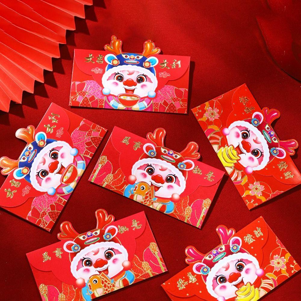 Btlimer Set 6 Bao Lì Xì Hình Rồng Đỏ Năm Mới Phong Cách Trung Hoa