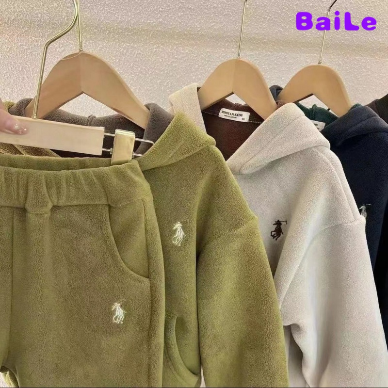 Set Đồ Thể Thao Dáng Rộng Có Mũ Trùm Bằng Lông Cừu Dày Phong Cách Thu Đông Mới Cho Bé Trai Và Bé Gái