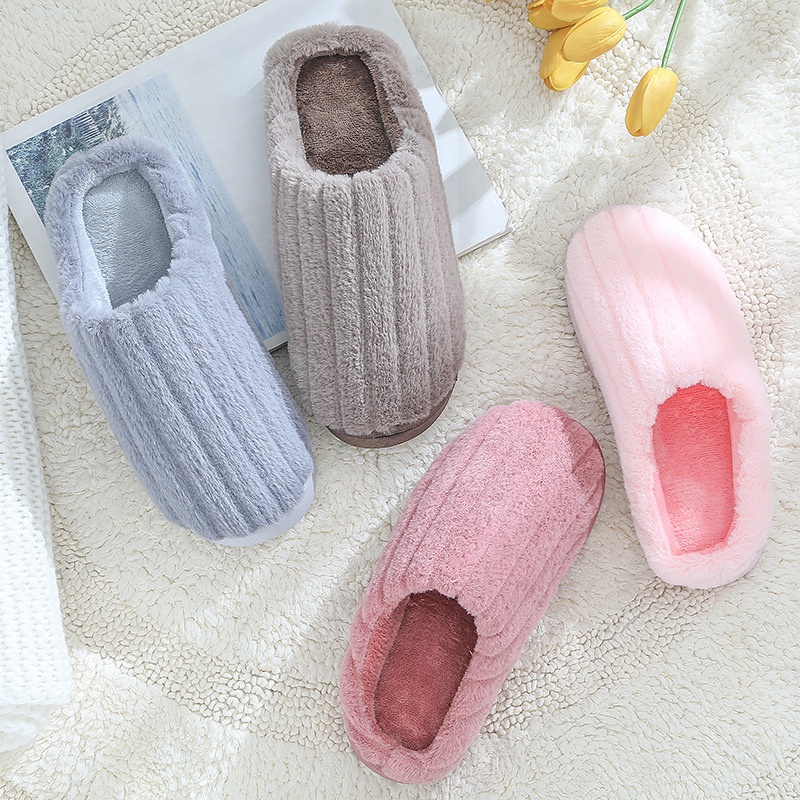 Dép Bông Đi Trong Nhà Đế Dày Chống Trượt Giữ Ấm Mùa Thu Đông Cho Cặp Đôi