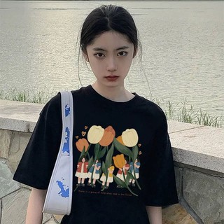 Áo thun nữ form rộng Guguno cotton cổ tròn in basic (A)