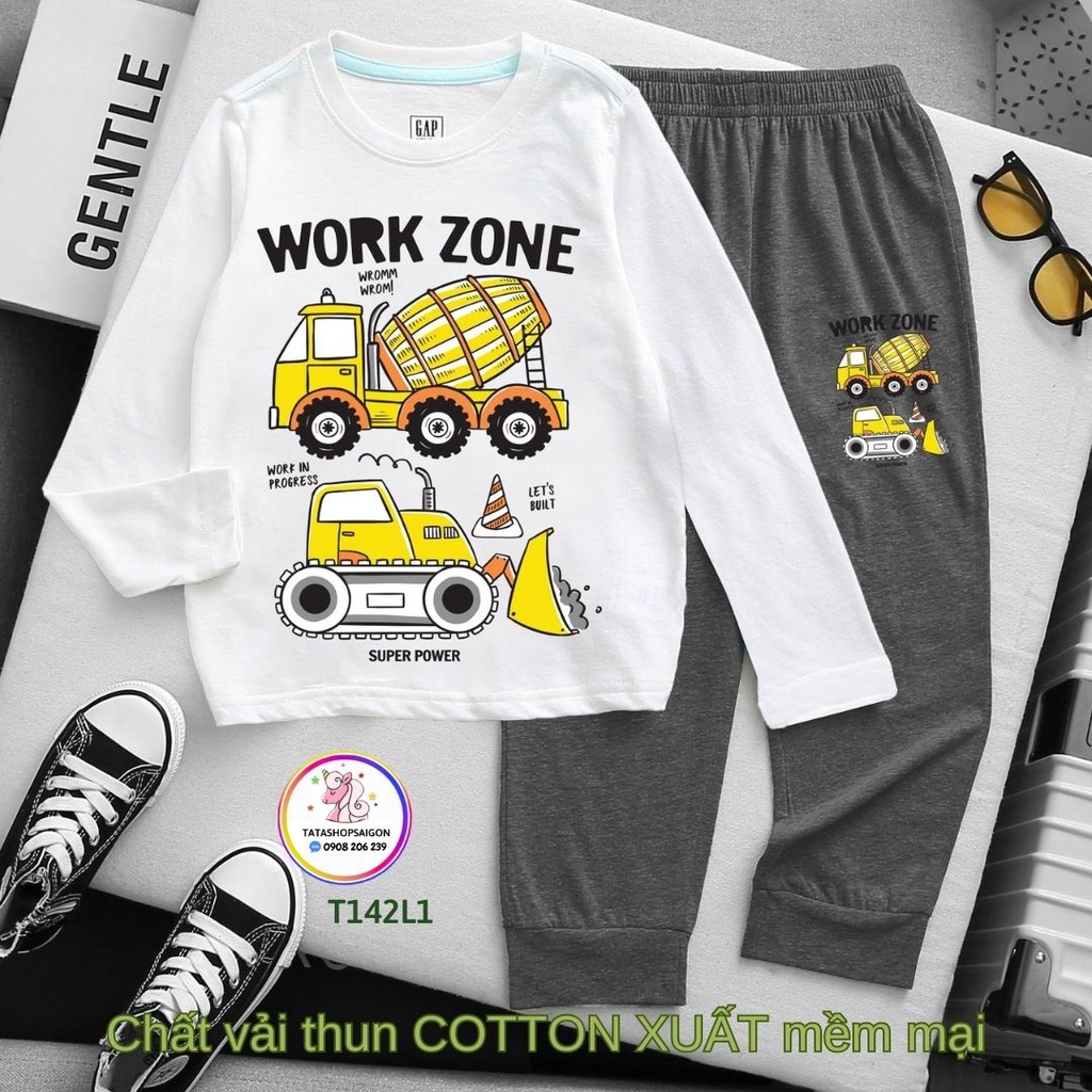 13 đến 40kg Bộ bé trai dài tay thun cotton xuất in hình xe hoạt hình cho bé trai T142