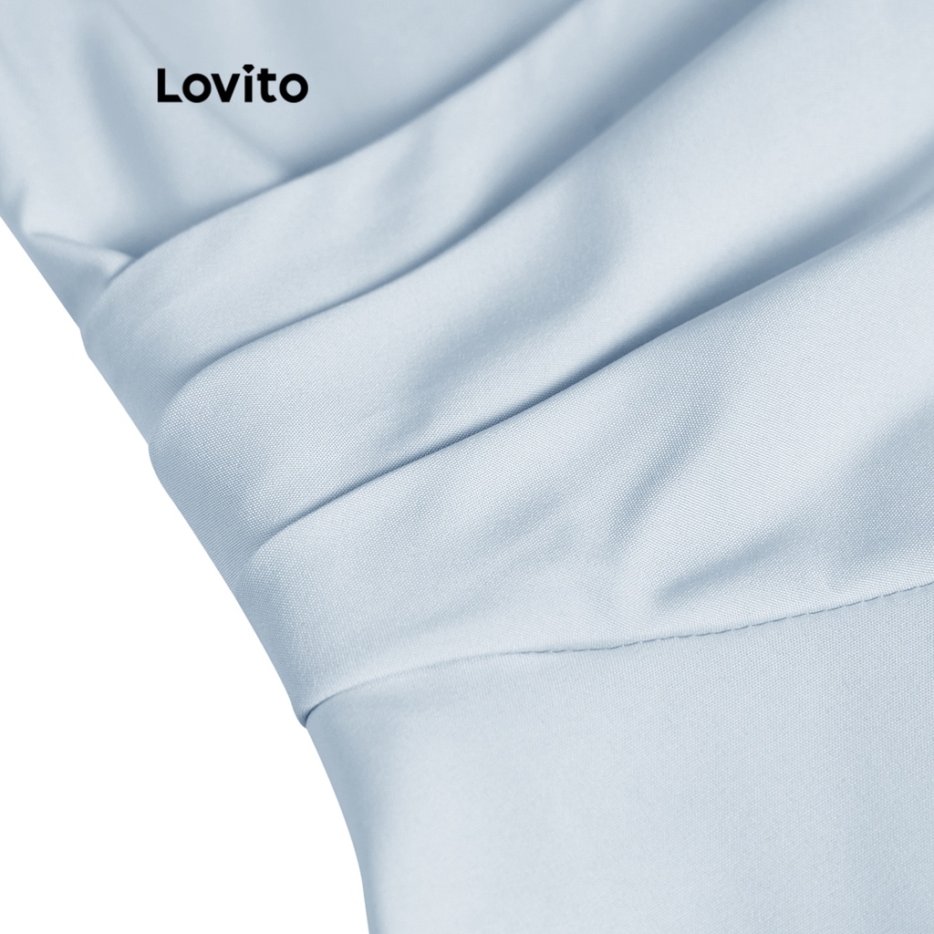 Đầm Lovito kiểu chữ A ôm dáng màu trơn thường ngày cho nữ L65ED134 (Màu xanh dương)