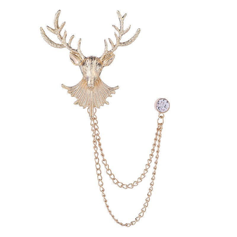 Cài Ngực Áo Thiết Kế Hình Dây Xích Đính Đá Phong Cách Retro Hàn Quốc Dành Cho Nam