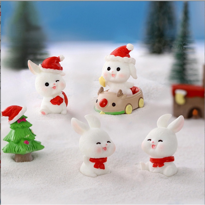 Mô hình Decor terrarium tượng thỏ giáng sinh trang trí bàn học, chậu cây, quà tặng