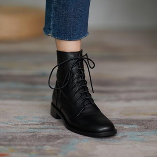 Women's Martin boots British style boots black short boots soft bottom mid heel thick heel all-match Spring and Autumn single boots 2024 SKA1