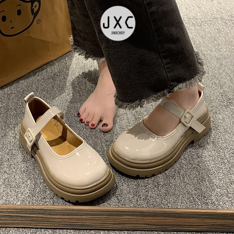 JINxCHOYGiày Búp Bê Da PU Mũi Tròn Phong Cách Retro Cho Nữ