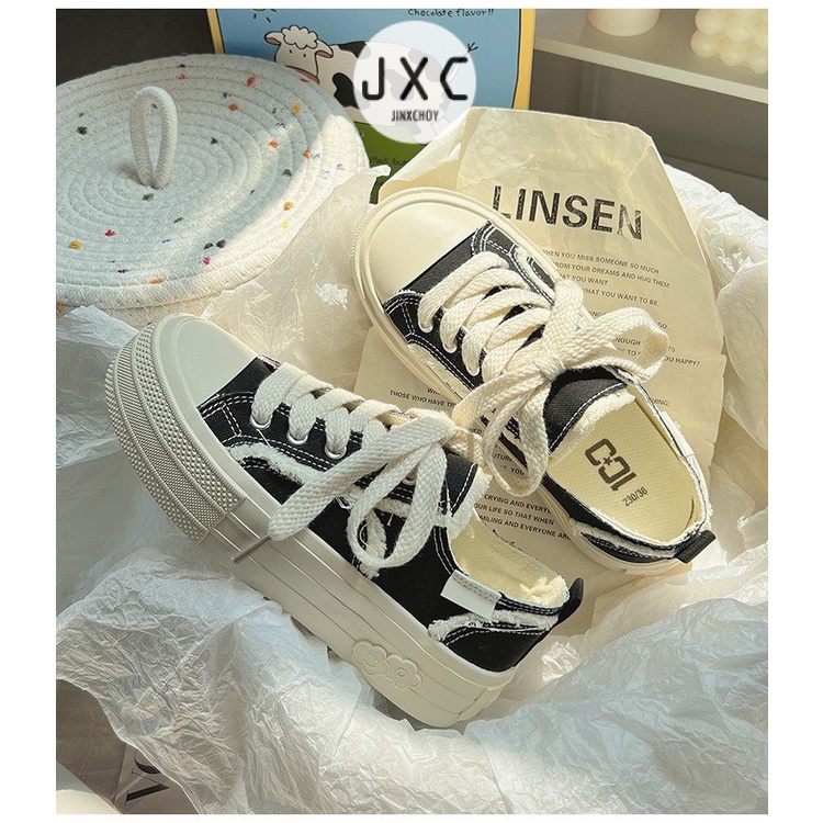Giày Thể Thao Vải Bạt Cổ Thấp Thời Trang Hàn Cho Nữ