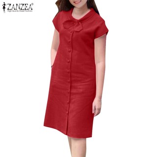 Zanzea Đầm Nữ Ngắn Tay Cổ Tròn Form Rộng Thời Trang Hàn