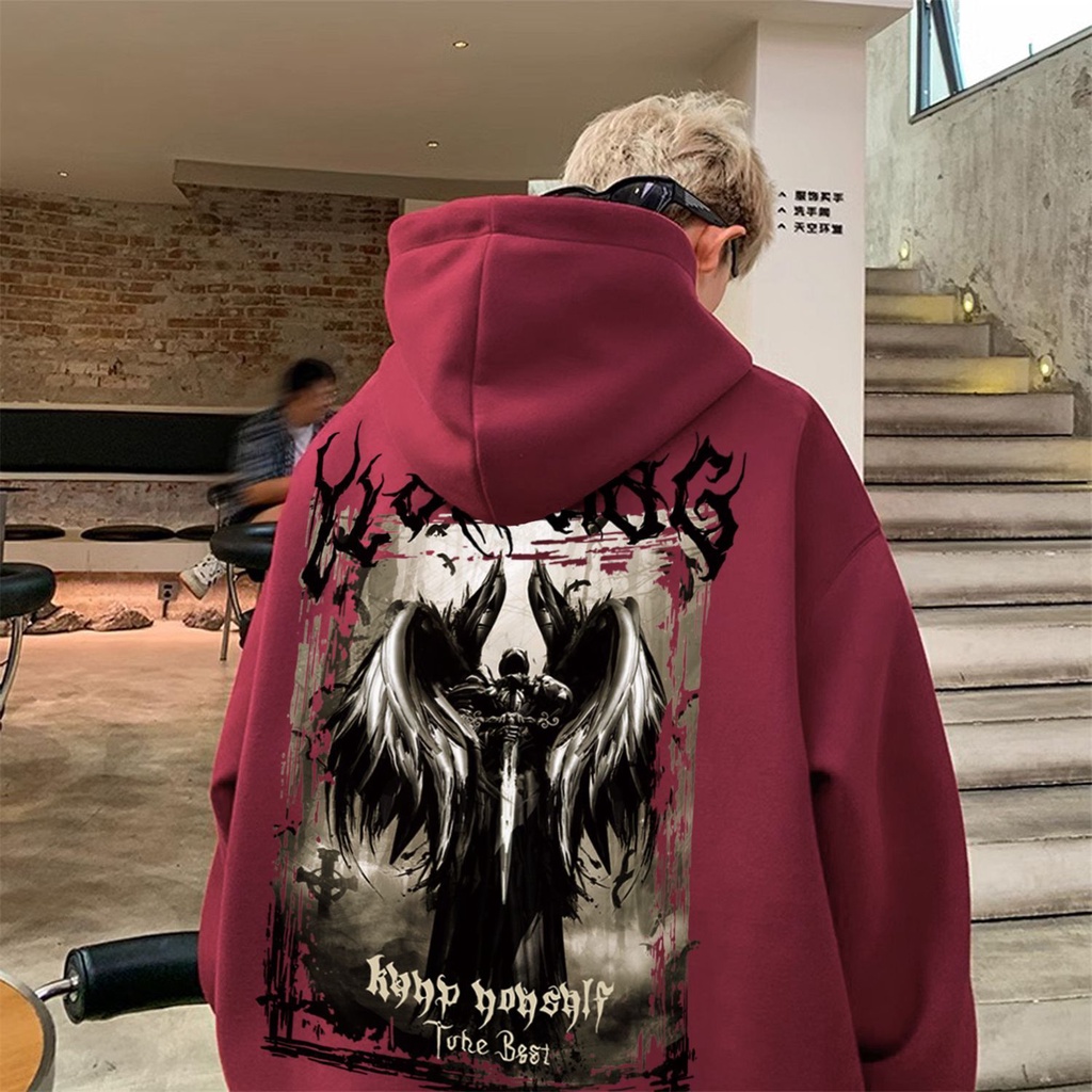 Áo Khoác Hoodie Nỉ Dáng Rộng In Hình Đôi Cánh Phong Cách Hip Hop Đường Phố Âu Mỹ Thời Trang Thu Đông Cho Cặp Đôi