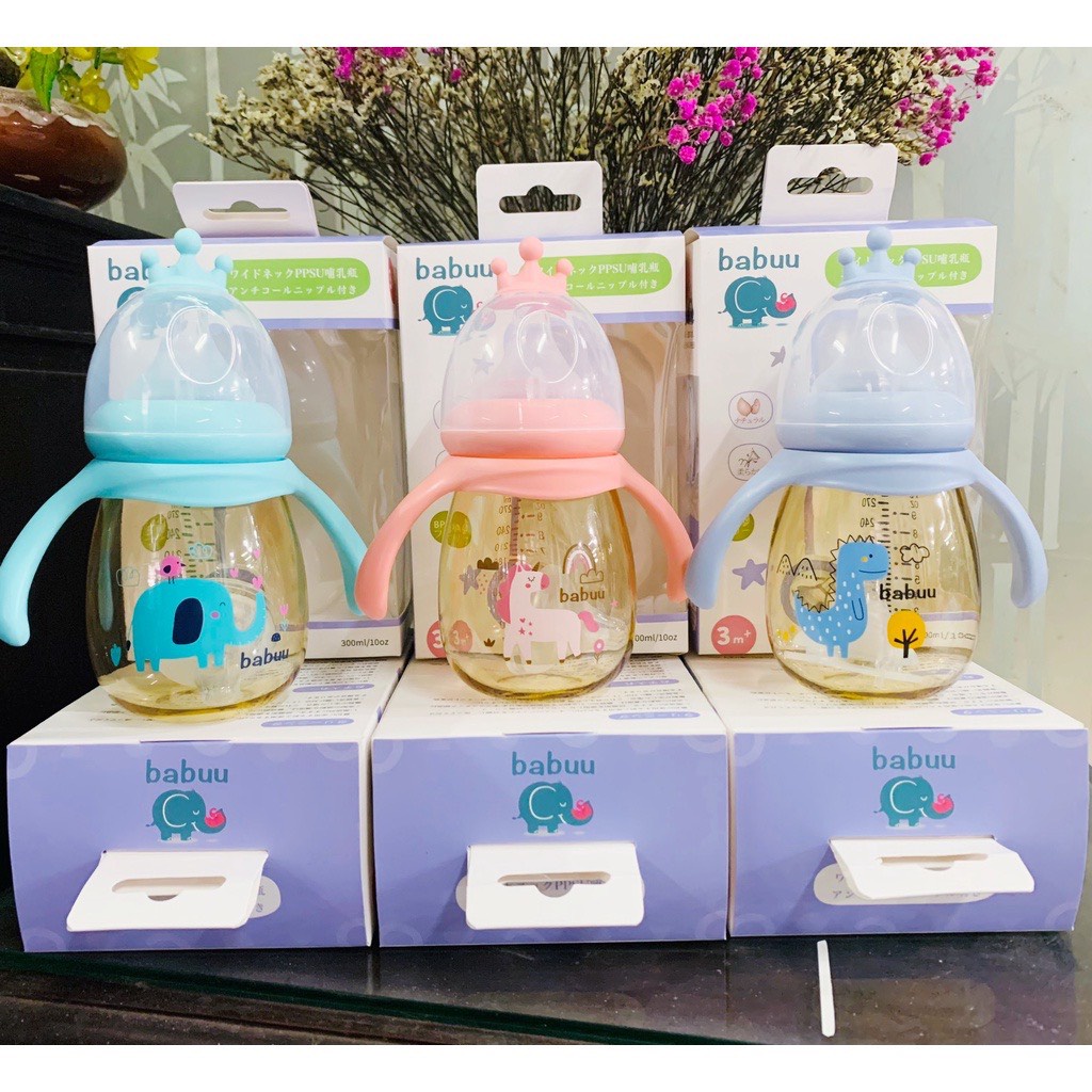 Bình sữa Vương Miện PPSU Babuu có tay cầm cho bé babyforlove