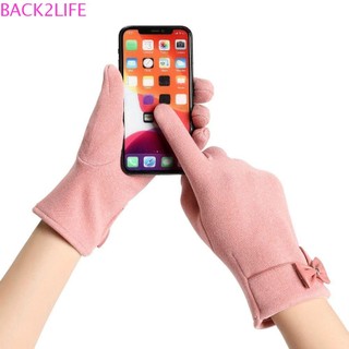 Lưng2 găng tay da lộn phối nhung đính nơ xinh xắn cho nữ
