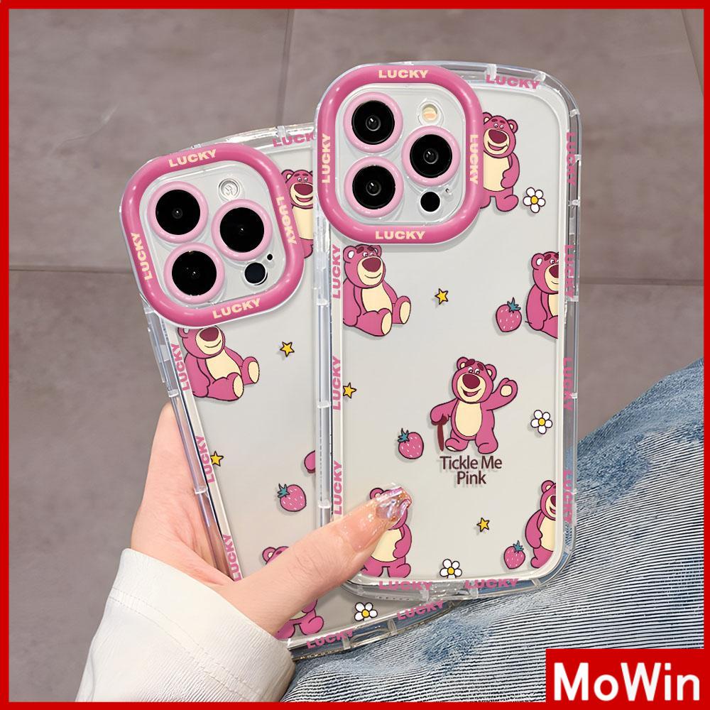 Mowin - Ốp lưng Ốp điện thoại Ốp iphone 15 pro max Ốp iPhone Sáng Bóng Trong Suốt Túi Khí Chống Sốc Mềm TPU Phim Hoạt Hình Gấu Hồng Dâu Tương Thích Với iPhone 14 Pro Max 13 12 11 XR XS 7 8Plus